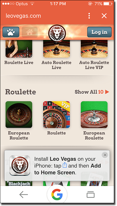 Leo Vegas mobile roulette
